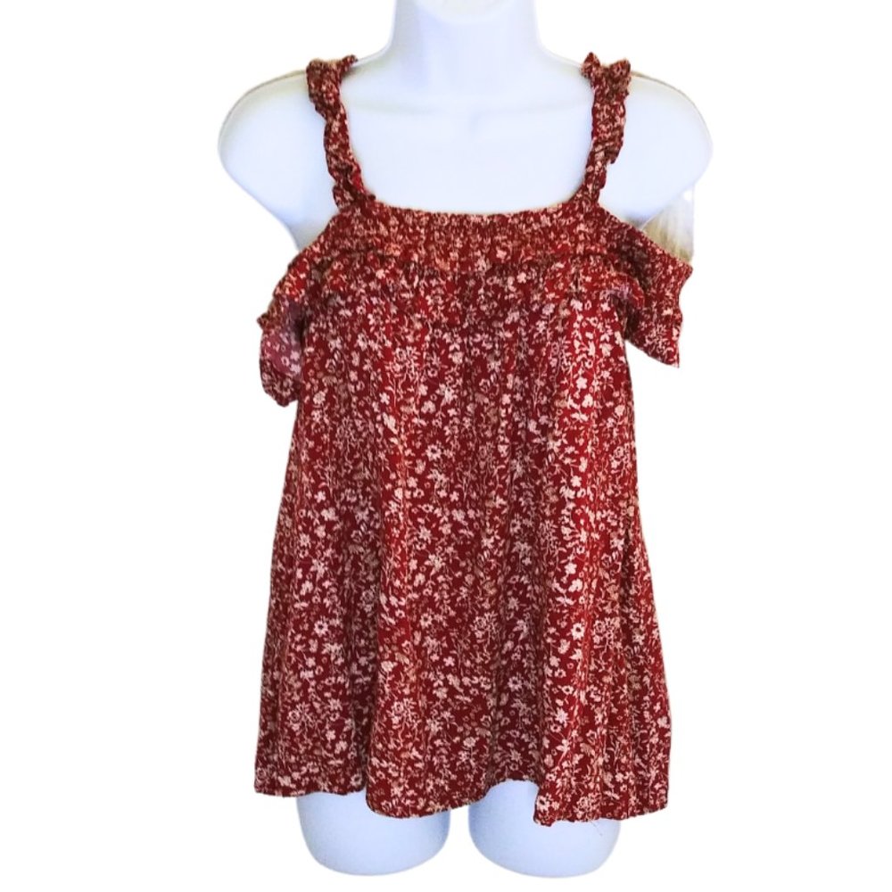 DOE & RAE BLOUSE TOP FLORAL COLD SHOULDER